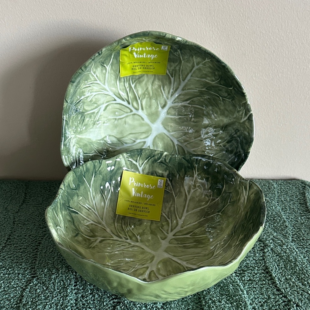 Primrose Vintage Melamine Leaf lettuce 🥬 Salad 🥗 Serving Bowl Set of 2 NEW!